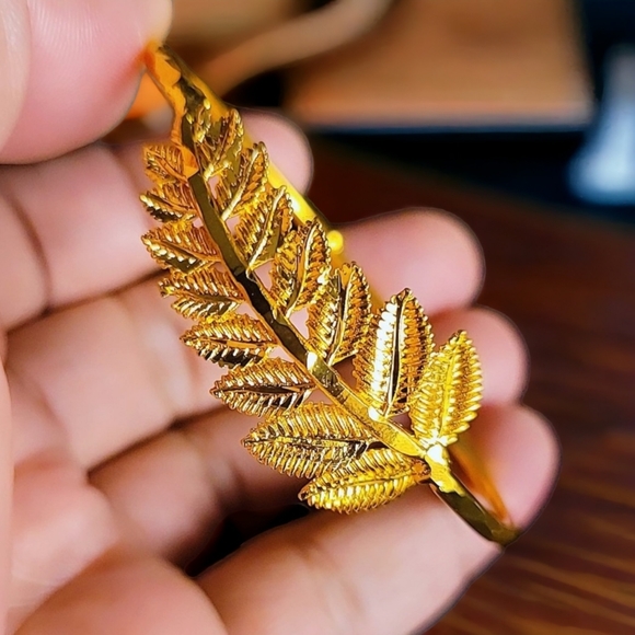 Gold Adjustable Bangle Bracelet, 18k Gold Plated Bangle, Adjustable Simple Brace - Picture 5 of 5